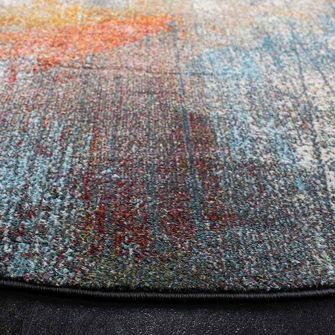 SAFAVIEH Luxor Collection Area Rug - 6'7" Round, Ivory & Blue, Handmade Modern Abstract, Ideal for High Traffic Areas in Living Room, Bedroom (LUX312A)