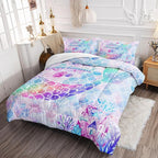 Datura home Bedding Comforter Set Rainbow Purple Mermaid Tail Printed Comforter Set with 1 Comforter and 2 Pillowcases for Girls Bedroom All Season(Rainbow Purple Twin)