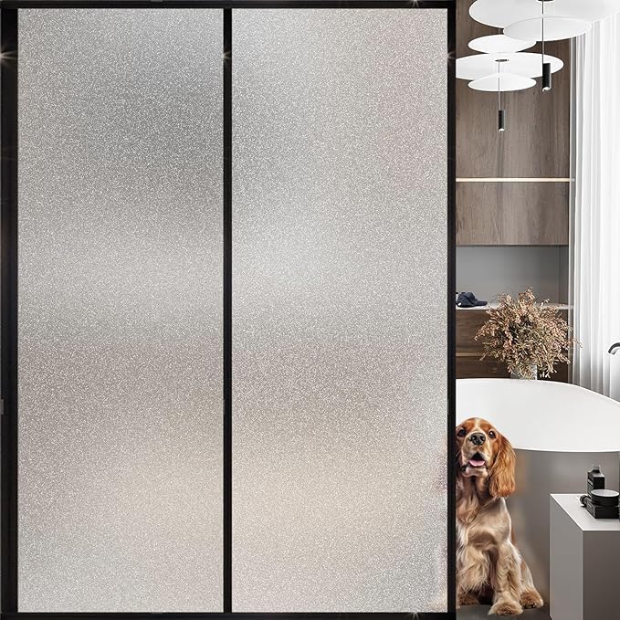Frosted Glass Window Privacy Film Decorative, Bathroom Privacy Film for Glass Windows Cover, Static Cling, Removable, Reusable, Anti-UV, Anti-Glare, Heat Blocking,(Flash Point Pure, 45.2×157.4Inch)