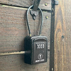 Iron Lock® Key Lock Box with Code, Portable Cable Shackle (Small, Black) | Holds 2-3 house keys or an access card; 11-in steel cable loops on gate or rail; weather-resistant; no app or battery