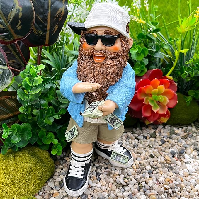 Mood Lab Garden Gnome - Lucky Rich Gnome Statue - 9.25 Inch Tall Lawn Figurine - for Outdoor or House Decor