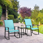 Shintenchi 3 Piece Rocking Bistro Set, Outdoor Furniture with Rocker Chairs and Glass coffee table set of 3, Balcony, Porch Furniture for Small Space, Blue