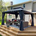 PURPLE LEAF 12' X 14' Patio Gazebo with Light Permanent Hardtop Gazebo with Metal Roof for Outdoor Lawn and Garden Grey