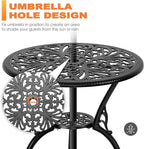 NUU GARDEN 3 Piece Bistro Set Outdoor, All Weather Cast Aluminum Patio Bistro Sets Patio Table and Chairs Set of 2 with Umbrella Hole for Yard, Balcony, Black, Butterfly Backrest