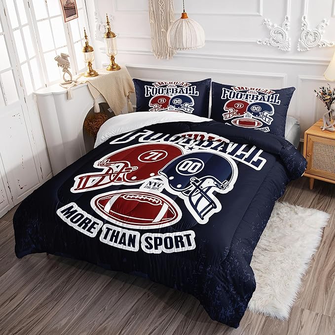 Datura home American Football Comforter Set Vintage Navy American Football Printed Quilt Bedding Set with 1 Comforter and 2 Pillowcases for Boys and Girls Bedroom All Season(Football Navy Twin)