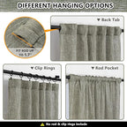 MYSKY HOME 95 Inch Curtains Farmhouse Light Filtering Privacy Curtain Drapes for Patio Door Living Room, Linen Look Texture Fabric Bohemian Draperies Soft Touch, 50x95, Olive Green, 2 Panels