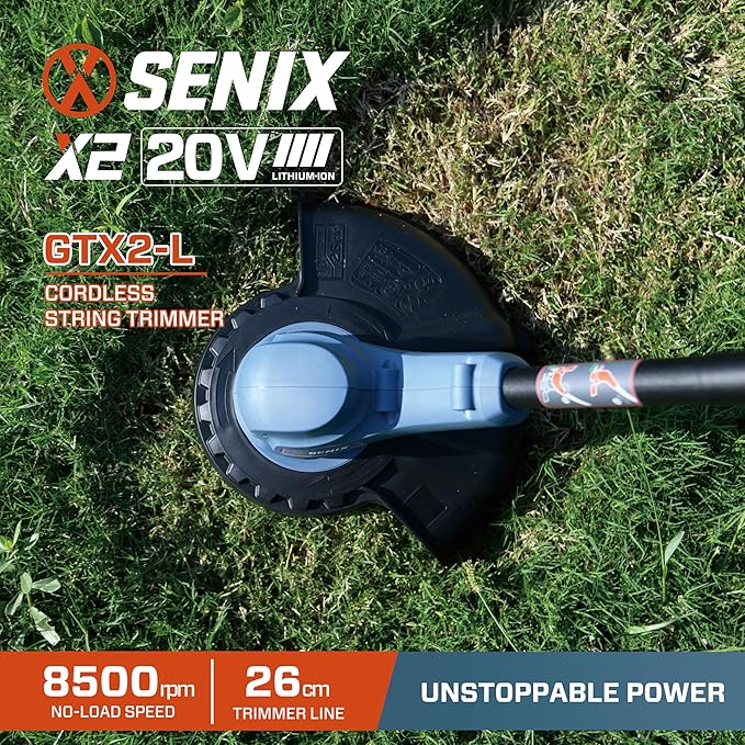 SENIX X2 20 Volt Max* Cordless Grass String Trimmer and Edger Lawn Tool, Detachable Split Shaft, 10-Inch Max Cutting Width, Includes 2.0 Ah Battery and 2A Charger (GTX2-L)