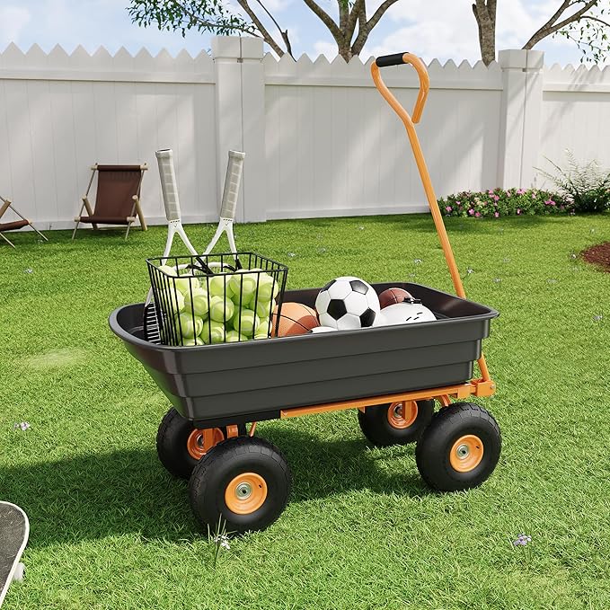 All-Terrain Garden Dump Cart with Removable Bed | 1200Lb Heavy Duty Utility Wagon for Yard Work | 180° Pivoting Handle for Easy Control | Hauls Soil, Plants, Tools with Ease