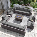 15PCS Patio Furniture Set with Fire Pit Table Outdoor Sectional Furniture Outdoor Sofa Rattan Patio Conversation Sets with 43in 55,000 BTU Propane Gas Fire Pit Table Glass Table, Grey