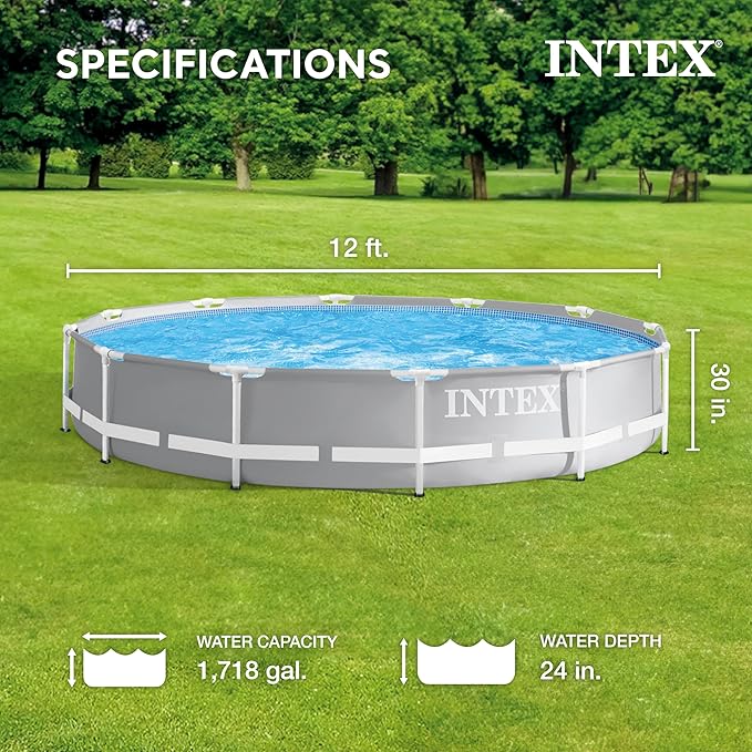 Intex 26711EH Prism Frame Premium Above Ground Swimming Pool Set: 12ft x 30in – Includes 530 GPH Cartridge Filter Pump – SuperTough Puncture Resistant – Rust Resistant – 1718 Gallon Capacity