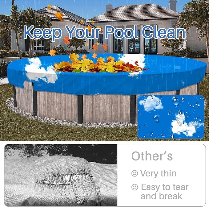 ECOOPTS 8 ft Waterproof Round Polyester Pool Cover for Above Ground Pools, Swimming Pool Cover Protector Winter Safety Cover (Blue Sky)