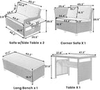 5-Piece Outdoor Patio Furniture Set with Dining Table&Bench, All-Weather PE Wicker Sofa w/2 Extendable SideTables&Cushions&Washable Covers, Rattan Conversation Couch for Backyard Yard, Gray