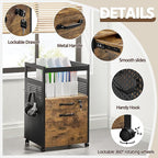 Yaheetech File Cabinets Industrial Office File Cabinet Mobile Filing Cabinet with Open Storage Shelf, Wood Filing Cabinet fits A4, Letter for Home Office Black/Rustic Brown