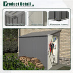 8x4 FT Outdoor Storage Shed, Metal Shed with Lockable Door, Sloping Roof, All-Weather Lean to Resin Shed for Garden, Backyard, Patio, Lawn (Gray)
