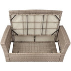 Set, 4 Piece Outdoor Wicker Rattan Sectional Sofa with Glass Table, Ottoman and Soft Cushions, Front Porch Apartment Patio Furniture for Backyard Lawn Garden, Onesize, E-Gray-e