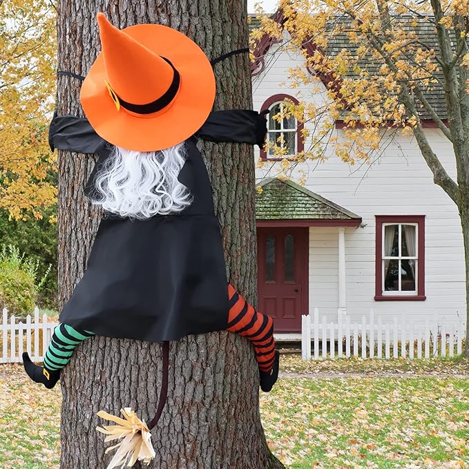 POPGIFTU 53" Halloween Crashing Witch Decoration – Funny Flying Witch for Tree, Yard, Porch & Outdoor Halloween Decor