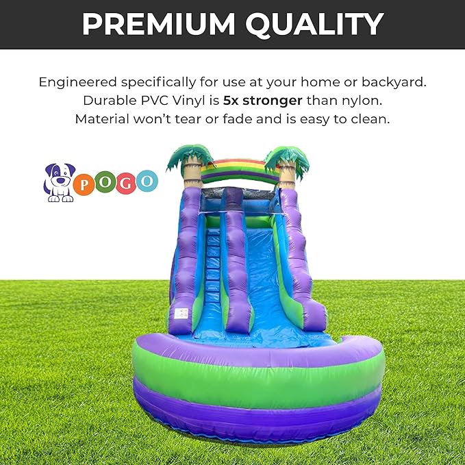 Inflatable Water Slide for Kids & Toddlers with Inflatable Pool, Backyard, Park or Commercial Use, Outdoor Water Play, Includes Blower Stakes, Splash Pool & Storage Bag, Large 25.5' x 9' x15'