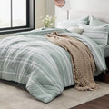 Bedsure Bed in a Bag Twin Size 5 Pieces, Sage Green White Striped Bedding Comforter Sets All Season Bed Set with 1 Pillow Sham, Flat Sheet, Fitted Sheet and 1 Pillowcase