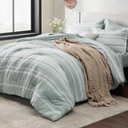 Bedsure Bed in a Bag Twin Size 5 Pieces, Sage Green White Striped Bedding Comforter Sets All Season Bed Set with 1 Pillow Sham, Flat Sheet, Fitted Sheet and 1 Pillowcase