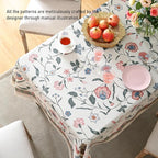ISAENNE Designer Chinoiserie Linen Floral Table Cloth for Rectangle Table,White Wrinkle Resistant Tablecloth,Elegant Decor Tablecloths for Dining Thanksgiving Kitchen Party,55"*79"-Daffy