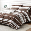 Bedsure Bed in a Bag Twin Size 5-Piece Brown White Striped Bedding Comforter Sets All Season Bed Set with 1 Pillow Sham, Flat Sheet, Fitted Sheet and 1 Pillowcase