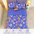 Mooreeke Bed in a Bag for Kids Boys Teens, 8 Pieces Full Size Comforter Bed Set with Shams, Sheet Set and Decorative Toy Pillow, Balls Blue Super Soft Microfiber Kids Comforter Bedding Set