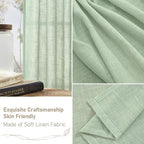 LAMIT Fresh Green Linen Sheer Curtains 45 inch for Kitchen, Soft Thick Light Filtering Boho Decor Neutral Drapes with Bronze Grommet for Basement/Window, 2 Panels, 34 x 45 Inch