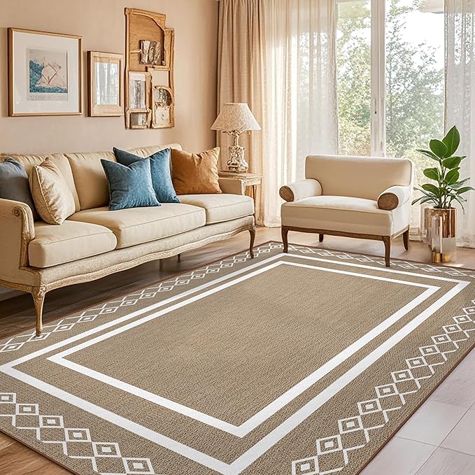 Outdoor Patio Rug, Outside Rectangular Carpet, Moroccan Geometric Rugs, Washable Large Indoor Outdoor Rug Mats for RV, Picnic, Backyard, Deck, Balcony, Porch, Beach 5'x8'