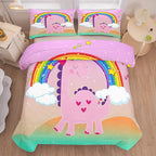 ailor Shop Pink Dinosaur Bedding Set Twin Size,Dinosaur Comforter Set for Girls,Cartoon Rainbow Dino Comforter Sets for Kids Teens，with 1 Comforter 1 Pillowcase…