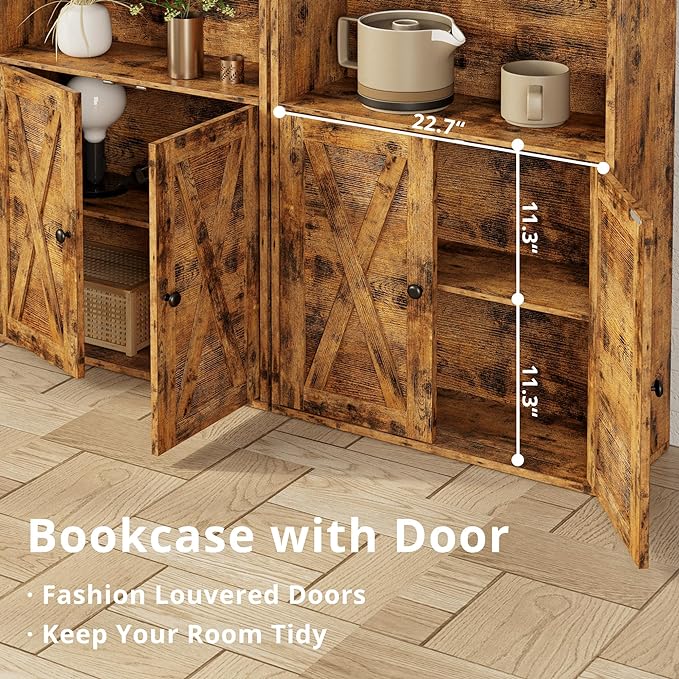 IRONCK Industrial Bookshelves and Bookcases with Doors Set of 2 Floor Standing 6 Shelf Display Storage Shelves 70 in Tall Bookcase for Home Office, Living Room