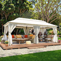 LAUSAINT HOME Outdoor Patio Gazebo 10'x20' with Expansion Bolts, Heavy Duty Party Tent & Shelter with Double Roofs, Mosquito Nettings and Privacy Screens for Backyard, Garden, Lawn, Cream White