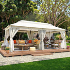 LAUSAINT HOME Outdoor Patio Gazebo 10'x20' with Expansion Bolts, Heavy Duty Party Tent & Shelter with Double Roofs, Mosquito Nettings and Privacy Screens for Backyard, Garden, Lawn, Cream White