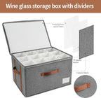 Stemware Storage Cases,Wine Glass Storage Box,with Dividers,Holds 12 Red or White Wine Glasses, Durable Glassware Storage Containers for Crystal or Stemware (Grey red, 2 Stemware storage cases)
