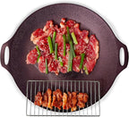 TECHEF - 14-inch Nonstick Round Griddle Grill Pan for Korean BBQ/Teppanyaki Pan, Tawa, Roti Pan/Induction Ready/Made in Korea (Griddle with Rack)