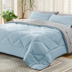Bedsure Sky Blue King Size Comforter Set - 7 Pieces Reversible King Bed in a Bag King Bed Set with Comforters, Sheets, Pillowcases & Shams, King Bedding Sets