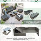5 Pieces Patio Furniture Sets All Weather Wicker Rattan Sectional Sofa Outdoor Conversation with Adustable Backrest, Cushions, Ottomans and Lift Top Coffee Table for Poolside, Garden, Backyard