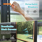 12x16FT Lean to Sunroom, Patio Wall Mounted Solarium All Weather Use, Against The Wall Enclosed Gazebo Small Guest House with Removable Polycarbonate Roof/Windows, 2 Lockable Sliding Doors