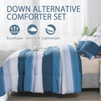 Andency Stripe Comforter Set Queen Size (90x90 Inch), 3 Pieces Navy Patchwork Striped Comforter, Soft Microfiber Down Alternative Comforter Bedding Set with Corner Loops
