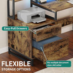 YITAHOME L Shaped Desk with Power Outlets & LED Lights, Reversible Computer Desk with Drawers & Hutch, Corner Desk Office Desk with Monitor Stand, Printer Stand, 2 Person Desk, Rustic Brown