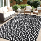 OLANLY Outdoor Rug 5x8 ft Waterproof, Outdoor Plastic Straw Rug with Geometric Pattern Clearance, Reversible RV Mat for Patio, Camping, Balcony, Deck, Backyard, Black & White