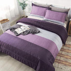 Andency Stripe Comforter Set Full Size (79x90 Inch), 3 Pieces Purple and Gray Patchwork Striped Comforter, Soft Microfiber Down Alternative Comforter Bedding Set with Corner Loops