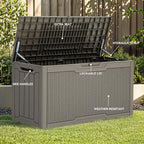 YITAHOME 80 Gallon Resin Deck Box, Weather Resistant Outdoor Rattan Storage Box, Lockable Indoor Outdoor Storage for Supplies and Essentials, Taupe