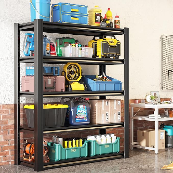 72" H Garage Shelving, Heavy Duty Storage Shelves, Garage Storage Shelves, Adjustable 5 Tier Metal Shelving Unit, Utility Shelves for Warehouse Backyard, 72" H×36" W×16" D