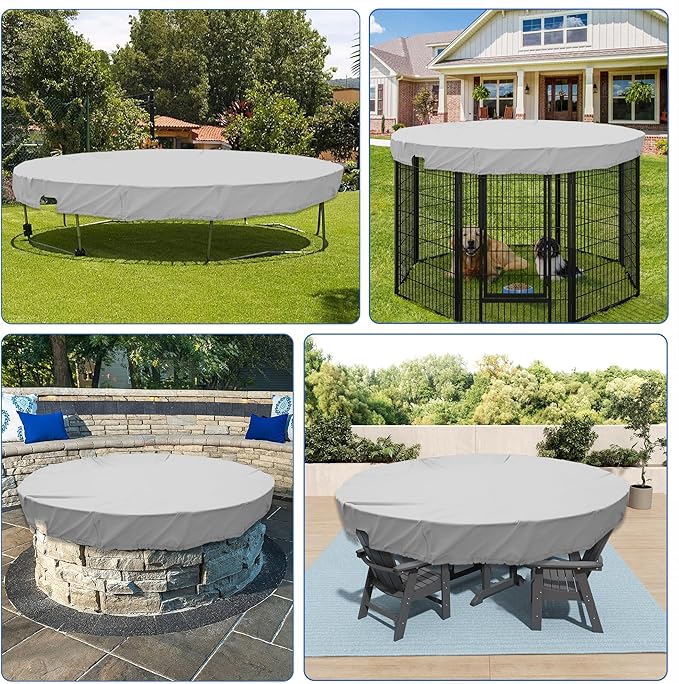 ECOOPTS 6 ft Waterproof Round Polyester Pool Cover for Above Ground Pools, Swimming Pool Cover Protector Winter Safety Cover (Light Grey)