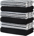 Bumble Kitchen Towels 6 Pack 100% Cotton 16"x26" - Black | 430 GSM Soft Kitchen Hand Towels with Hanging Loop, Highly Absorbent & Durable for Washing and Drying Dishes