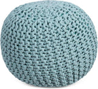 BIRDROCK HOME Round Pouf Ottoman | Cotton Braided Round Foot Stool | Bedroom and Living Room Poof | Sage Green Boho Ottoman | Pouf Foot Rest