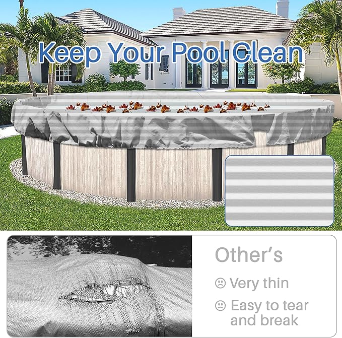 ECOOPTS 7 ft Round Pool Cover for Above Ground Pools, Swimming Pool Cover Protector Winter Safety Cover (Gray White Stripes)