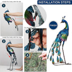 TERESA'S COLLECTIONS Garden Decor, Peacock Garden Decor, Elegant Peacock with Colorful Painting,18", Waterproof Metal Garden Statues, Peacock Gifts, Birthday Gifts for Women Mom