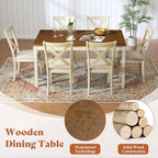 AMERLIFE 7-Piece Farmhouse Solid Wood Dining Table Set for 6, Rustic Cream | 60" Solid Wood Table, 6 Upholstered Chairs, Space-Saving Design, Rustic Dining Set, Dining Room and Kitchen Use