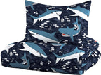 dream FACTORY Kids 5-Piece Complete Set Easy-Wash Super Soft Microfiber Comforter Bedding, Twin, Blue Sharks
